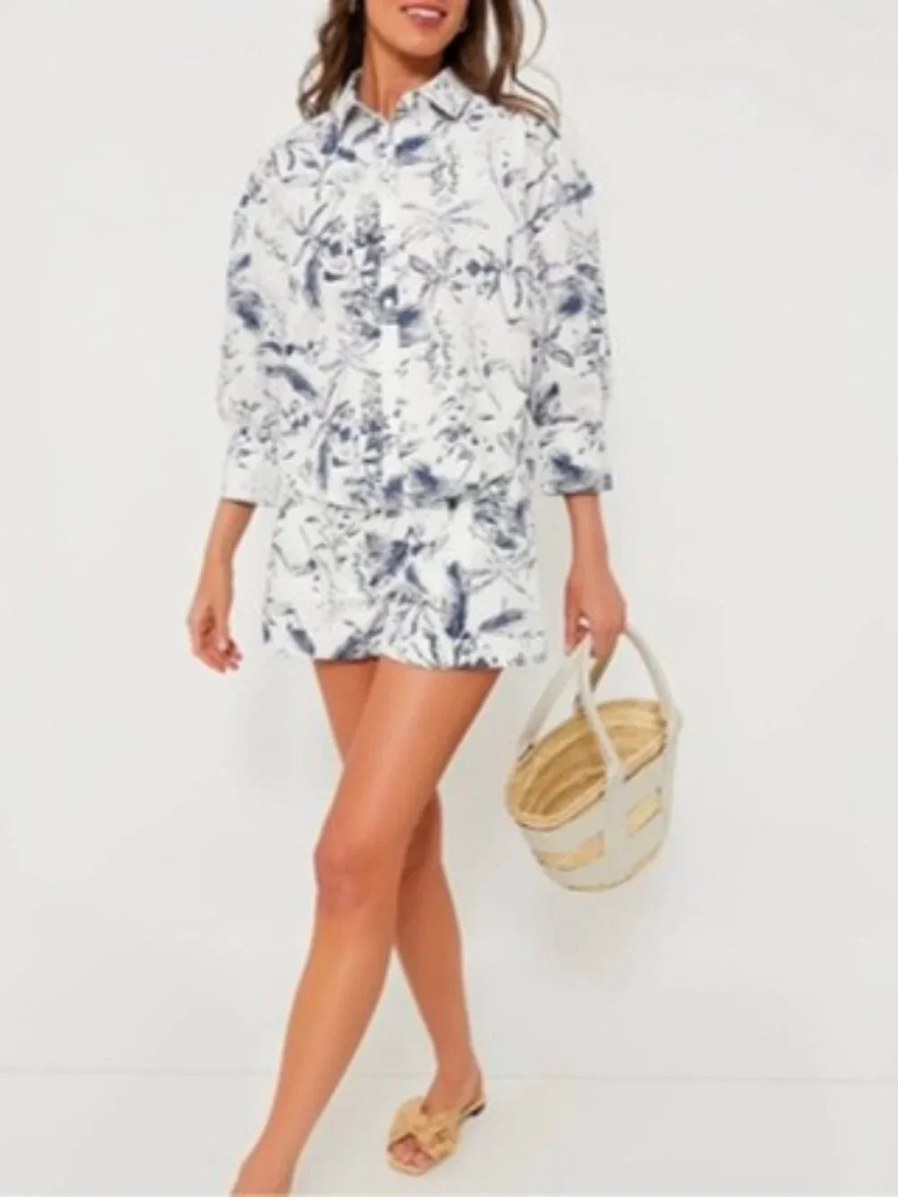 Hyacinth House Beau Boyfriend Shirt XXS NWT Navy Floral Bracelet Sleeve - Picture 11 of 11
